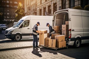 Image showing a van with packages being delivered.